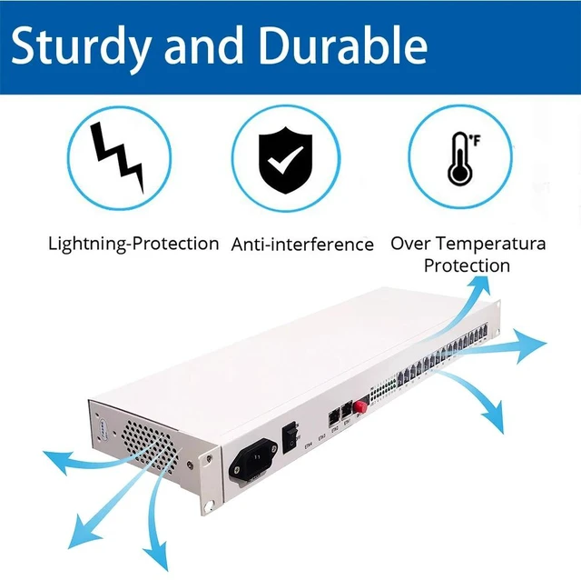 Alt view image 3 of 5 - 16RJ11 4FE,16 Port Telephone Fiber Optical Multiplexer RJ11 FXS Phone Over Fiber with Fast Gigabit Ethernet Physical Isolated Network 20KM