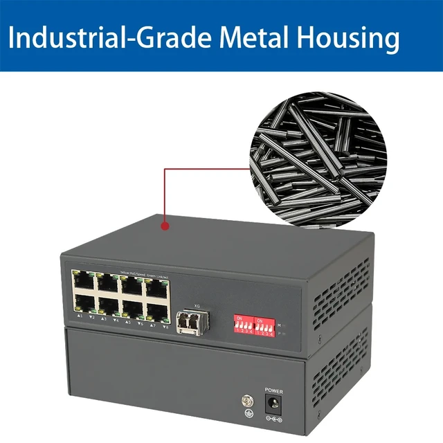Alt view image 4 of 5 - SingleDuplex US Plug,LED Display Fiber Media Converter, 8-Port 10/100/1000Mbps Ethernet + 10G SFP+, Physically Isolated TDM Transmission, Plug & Play