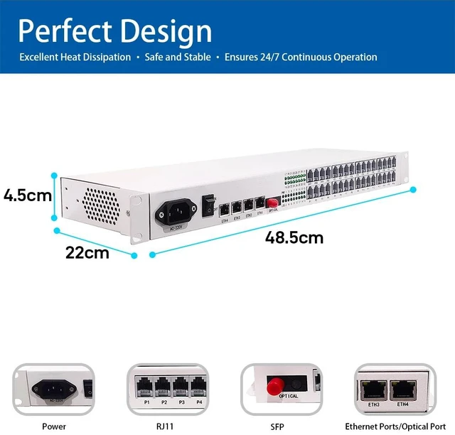 Alt view image 2 of 5 - 32RJ11 1GE,32 Port Telephone Fiber Optical Multiplexer RJ11 FXS Phone Over Fiber with Fast Gigabit Ethernet Physical Isolated Network 20KM