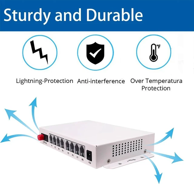 Alt view image 3 of 5 - 8RJ11 2PI-FE,8 Port Telephone Fiber Optical Multiplexer RJ11 FXS Phone Over Fiber with Fast Gigabit Ethernet Physical Isolated Network 20KM