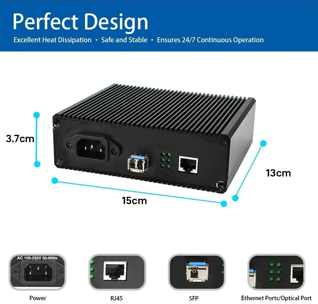 Alt view image 2 of 5 - LC MM Duplex US Plug,LED Display Fiber Media Converter, 1-Port Gigabit Ethernet, 1000Mbps RJ45 + 1.25G Fiber, Long Distance Transmission, Plug & Play