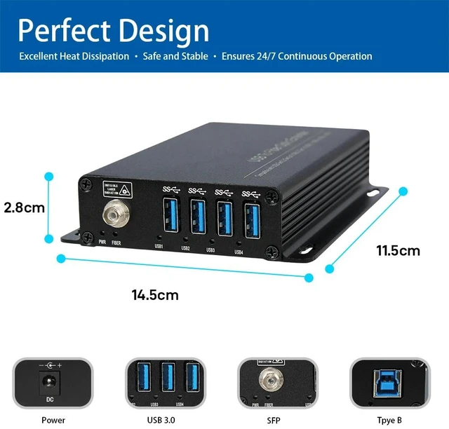 Alt view image 2 of 5 - USB 3.0 2.0 1.1,4-Port USB 3.0 Fiber Optic Extender Full Compatible 3.0/2.0/1.1 FC Singlemode Simplex Support 3D Sanner 3D Camera Depth Vision