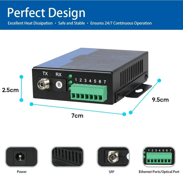 Alt view image 2 of 5 - FC port EU Plug,2-CH DMX512 Fiber Optic Modem, RS485/DMX Lighting Extender over Single Fiber 20KM, 7-Pin Terminal Block, FC/SC Interface
