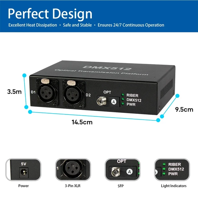 Alt view image 2 of 5 - FC port US Plug,2-CH DMX512 Fiber Optic Modem XLR 3-Pin Lighting Extender over Single Fiber 20KM FC/SC Interface Zero Delay Anti-Interference