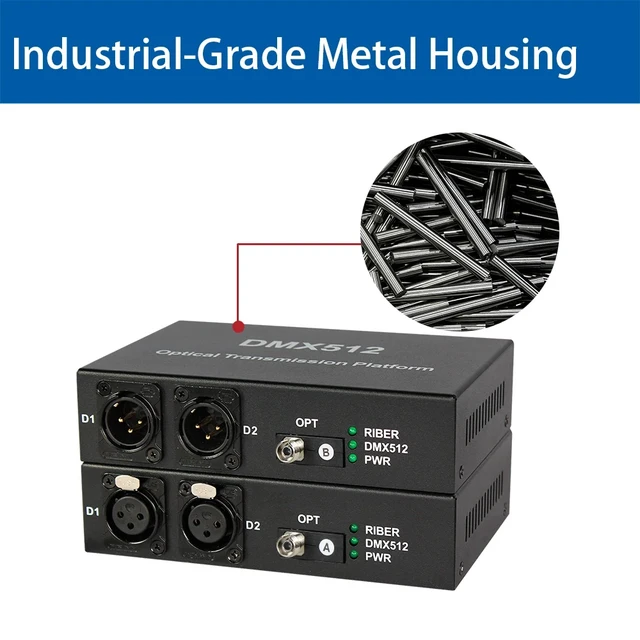 Alt view image 4 of 5 - FC port US Plug,2-CH DMX512 Fiber Optic Modem XLR 3-Pin Lighting Extender over Single Fiber 20KM FC/SC Interface Zero Delay Anti-Interference