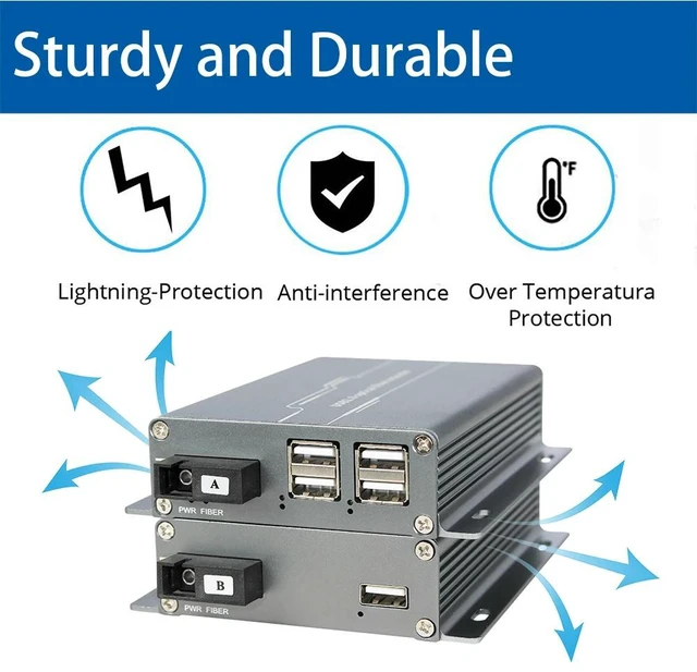 Alt view image 3 of 5 - SC MM Duplex,5KM USB 2.0 Fiber Extender - 4 Port Industrial USB Extension over LC/FC/SC Fiber 480Mbps Plug and Play for Windows Mac Linux
