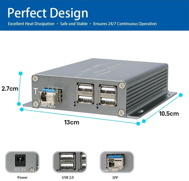 Alt view image 2 of 5 - SC MM Duplex,5KM USB 2.0 Fiber Extender - 4 Port Industrial USB Extension over LC/FC/SC Fiber 480Mbps Plug and Play for Windows Mac Linux