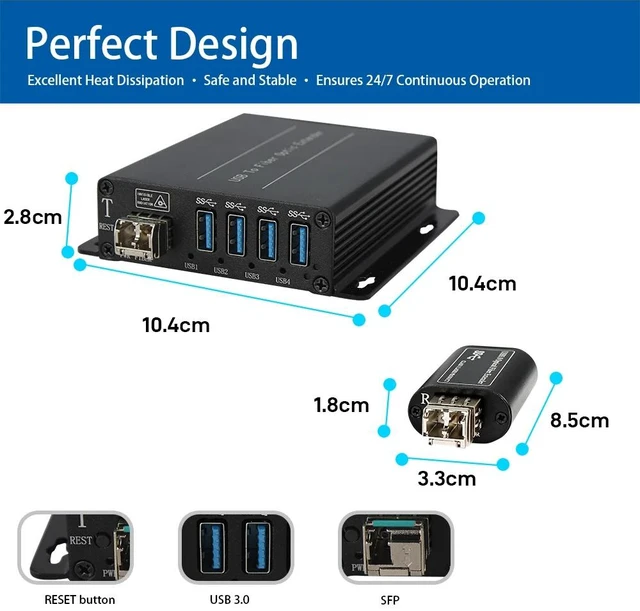 Alt view image 2 of 5 - 1P FULL SM S,USB 3.0/2.0/1.1 Fiber Extender, 4-Port USB-A Extension Hub Over LC Optical up to 250m, 5Gbps Super Speed for Windows Mac Linux