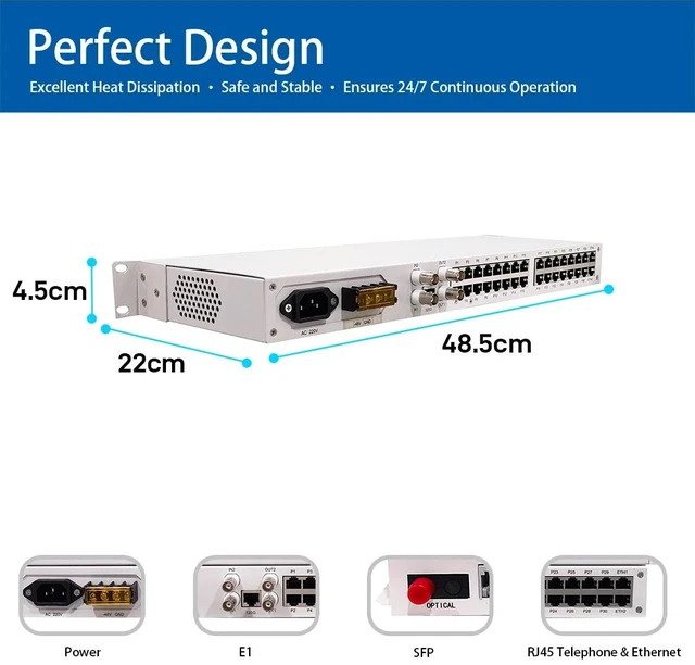 Alt view image 2 of 5 - PCM-1E1-8TEL,E1 PCM Voice and Data Multiplexer G.703 1E1 2E1 Redundant Transmission 8/16/30 Channel Telephone + Ethernet RJ45 Rackmount