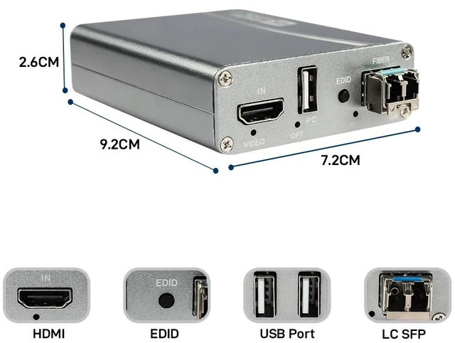 Alt view image 2 of 5 - KVM 10km Simplex,4K HDMI Over Fiber Optic Extender with KVM/RS232 up 10Km Uncompressed 10G LC SFP, 4K×2K@30Hz, EDID Learning, ESD Protection