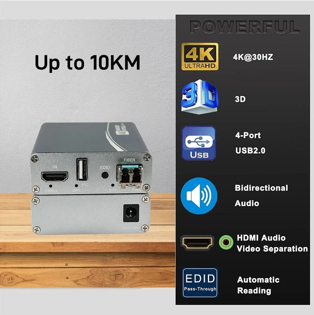 Alt view image 4 of 5 - KVM 10km Simplex,4K HDMI Over Fiber Optic Extender with KVM/RS232 up 10Km Uncompressed 10G LC SFP, 4K×2K@30Hz, EDID Learning, ESD Protection