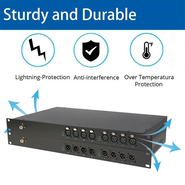 Alt view image 3 of 5 - 8 CH 1 TX 1 RX,8-CH DMX512 Fiber Optic Modem XLR 3-Pin Lighting Extender over Single Fiber 20KM LC Interface 19-Inch 1U Rack Mount Zero Delay