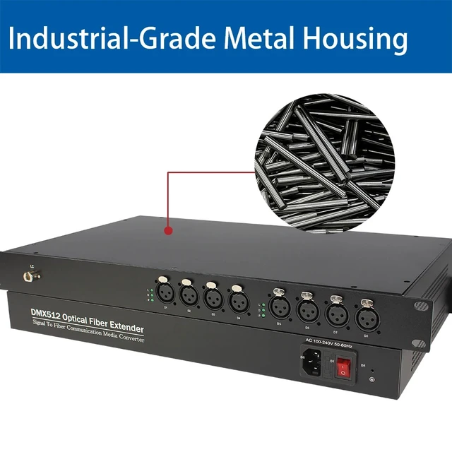 Alt view image 4 of 5 - 8 CH 1 TX 1 RX,8-CH DMX512 Fiber Optic Modem XLR 3-Pin Lighting Extender over Single Fiber 20KM LC Interface 19-Inch 1U Rack Mount Zero Delay