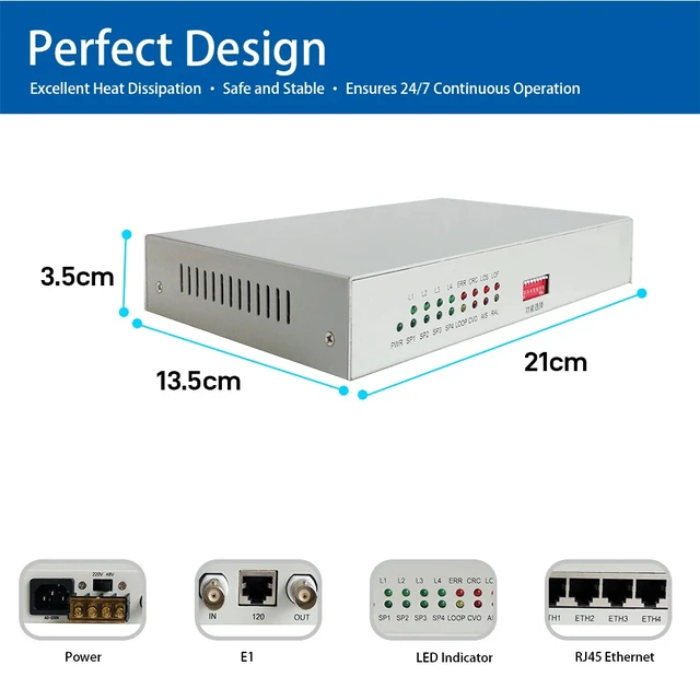 Alt view image 2 of 4 - 1E1 to 1 Ethernet,E1 to Ethernet Converter 1E1 to 1/4 Port 10/100M RJ45 G.703 E1 Network Bridge Over Fiber PDH Data Transmission