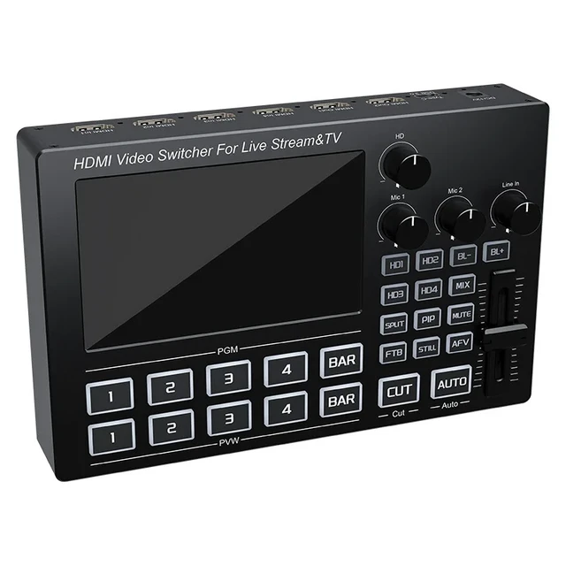 Alt view image 2 of 5 - with AU Plug,1080P Video Mixer Switcher with 5 inch IPS Screen 4-CH HDMI Live Streaming Support Mic Line in Audio Mix Video Capture Recording
