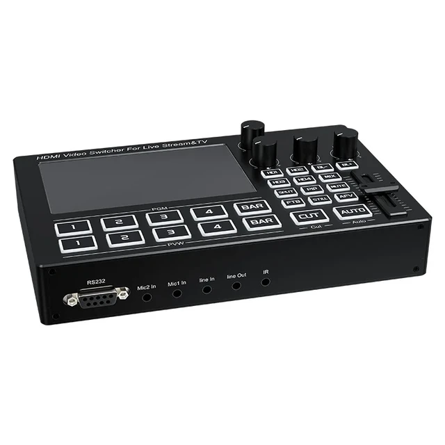 Alt view image 3 of 5 - with AU Plug,1080P Video Mixer Switcher with 5 inch IPS Screen 4-CH HDMI Live Streaming Support Mic Line in Audio Mix Video Capture Recording
