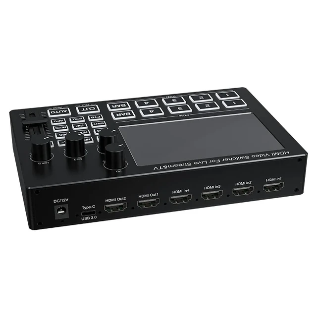 Alt view image 4 of 5 - with AU Plug,1080P Video Mixer Switcher with 5 inch IPS Screen 4-CH HDMI Live Streaming Support Mic Line in Audio Mix Video Capture Recording