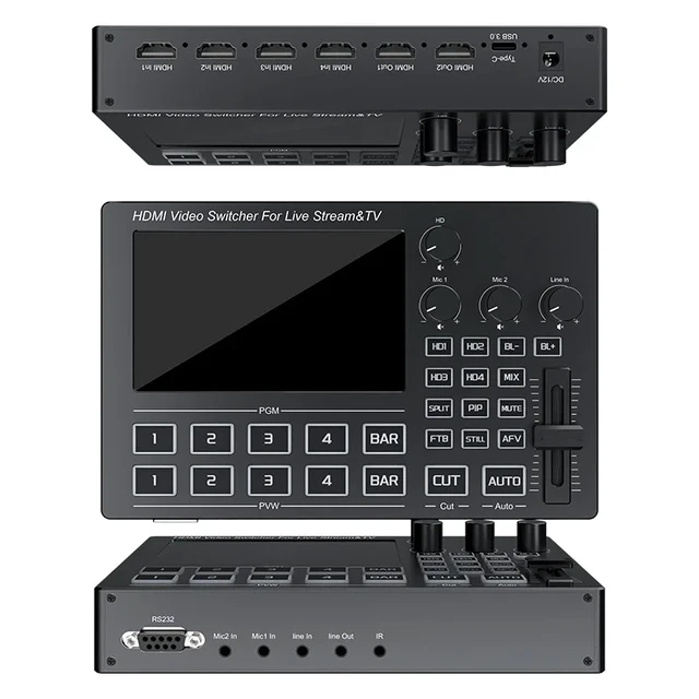 Alt view image 5 of 5 - with AU Plug,1080P Video Mixer Switcher with 5 inch IPS Screen 4-CH HDMI Live Streaming Support Mic Line in Audio Mix Video Capture Recording