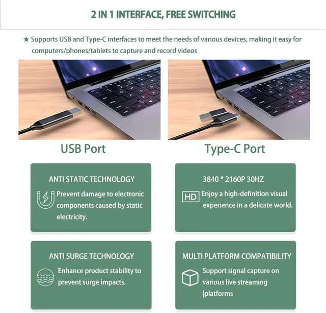 Alt view image 3 of 5 - USB 2.0 version,4K HDMI to USB 3.0/2.0 Type C Video Capture Card 1080P MS2130 Type Grabber Record for Game Recording Live Streaming for PS4 Xbox