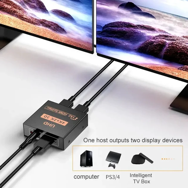 Alt view image 4 of 5 - 1 in 4 out,4Kx2K HDMI Splitter 1x2 1x4 Full HD HDMI Video Splitter 1 in 4 out Duplicate Display 1 Source to 2/4 Screens for PC TV Monitor
