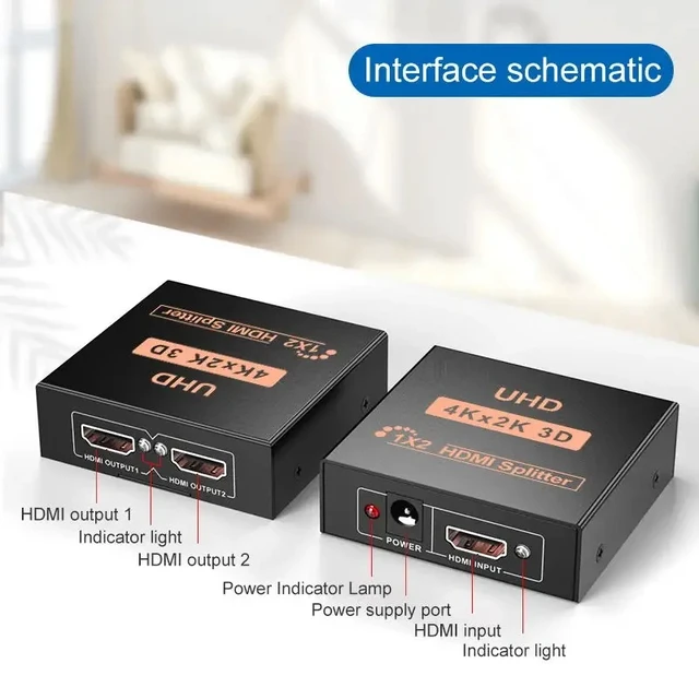 Alt view image 3 of 5 - 1 in 4 out,4Kx2K HDMI Splitter 1x2 1x4 Full HD HDMI Video Splitter 1 in 4 out Duplicate Display 1 Source to 2/4 Screens for PC TV Monitor