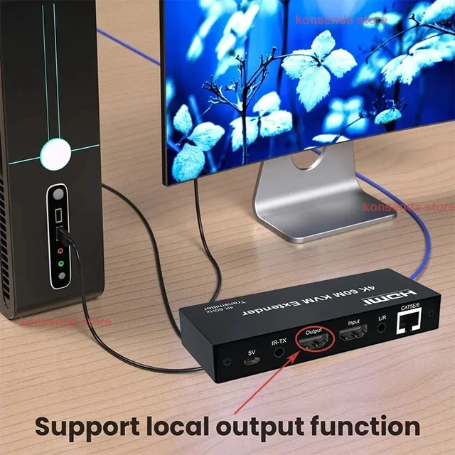 Alt view image 5 of 5 - 60Hz-60M,4K 60Hz HDMI KVM Extender over Rj45 Cat6 Cable 60M KVM Rj45 Ethernet Extender Transmitte Receiver Kit Support USB Mouse Keyboard