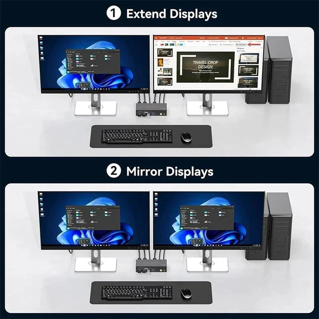 Alt view image 2 of 5 - with US Plug,Dual Display HDMI+Displayport KVM Switch 2 in 2 out 4K 60Hz 2x2 Mixed inputs HDMI DP KVM USB 3.0 Switcher Share Keyboard Mouse