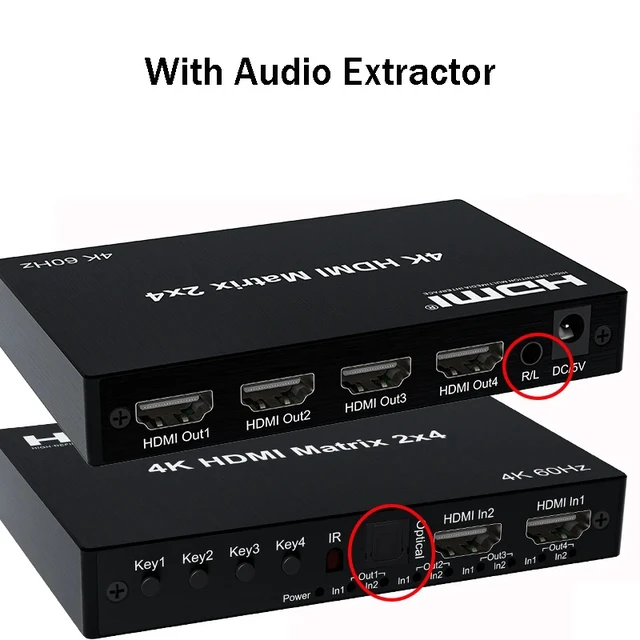 Alt view image 4 of 5 - 2 in 4 out,4K 60Hz HDMI Matrix 2x4 Matrix HDMI Switcher Splitter 2 in 4 out with Audio Extractor Audio Video Converter for PS4/5 Loptop PC