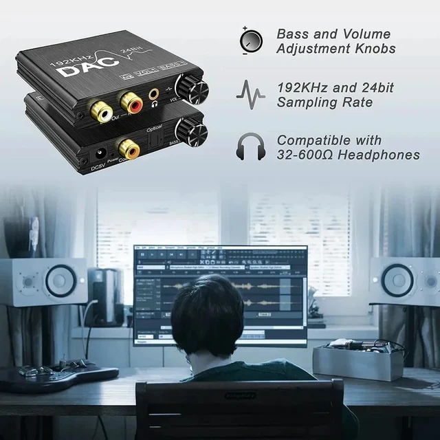 Alt view image 3 of 5 - ,192KHz Digital to Analog Audio Converter 24Bit DAC Digital SPDIF/Optical/Toslink/Coaxial to Analog Stereo L/R RCA and 3.5mm Jack