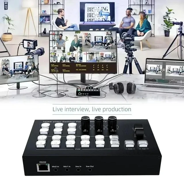Main image of with UK Plug,1080P HDMI Video Live Switch 4 in 2 out Broadcast Streaming Video Mixer Station Live Streaming Seamless Switcher Support PIP OBS