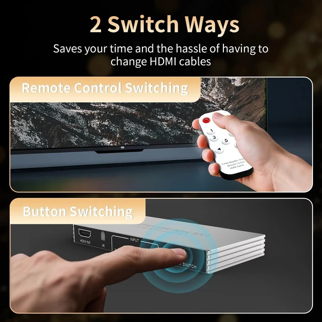 Alt view image 5 of 5 - 8K 5 in 1 out,New Upgrade 8K@60Hz 4K@240Hz HDMI Switch 5 in 1 out Aluminum HDMI 2.1 Selector Switcher with HDR10+ HDCP2.3 for PS5/4 Xbox PC TV
