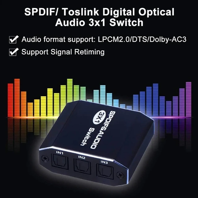 Alt view image 5 of 5 - 3 in 1 out,SPDIF Toslink Switcher 3 in 1 out Digital Optical Audio Amplifier Speaker Selector Switch 3x1 with IR Control Support DTS AC3