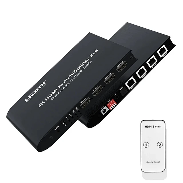 Alt view image 3 of 5 - 1 Pcs 2x6,4K 30Hz HDMI Extender 100M 2x6 HDMI Switch Splitter Ethernet Extension Transmitter 2 HDMI In Out + 4 Channels RJ45 Ethernet Port