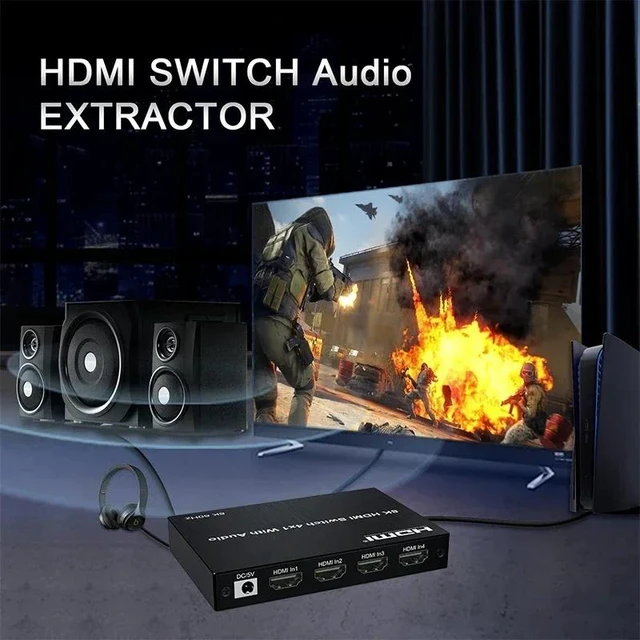 Alt view image 3 of 5 - with AU Plug,8K 60Hz HDMI Switch 4 in 1 out with eARC Audio Extractor 4K 120Hz HDMI Switcher to ARC SPDIF+Coaxial+3.5mm Audio out 48Gbps HDR