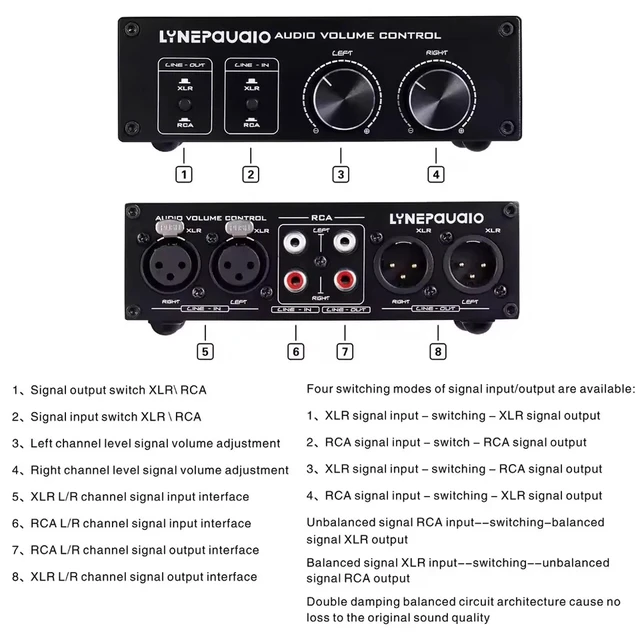 Alt view image 3 of 5 - ,Fully Balanced XLR RCA Audio Switch 2 in 2 out with Volume Controller Passive Preamp Active Speaker Selector switcher Box