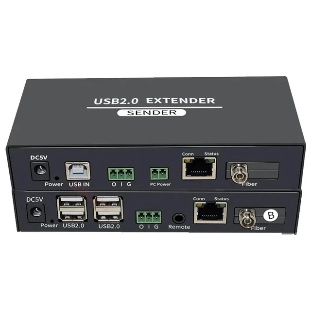 Alt view image 2 of 5 - with US Plug,20Km USB 2.0 Fiber Extender Over FC Fiber Optic Cable 4 Port USB Extension Transmit via RJ45 up to 100m Support Security Camera