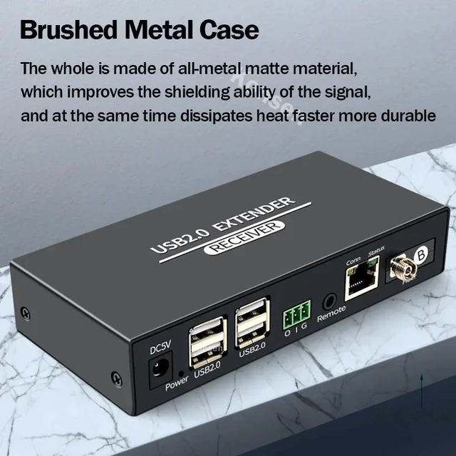 Alt view image 4 of 5 - with US Plug,20Km USB 2.0 Fiber Extender Over FC Fiber Optic Cable 4 Port USB Extension Transmit via RJ45 up to 100m Support Security Camera