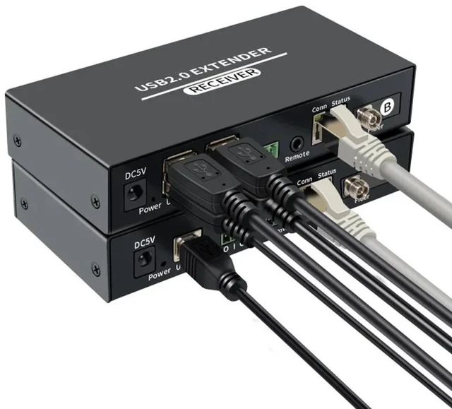 Main image of with US Plug,20Km USB 2.0 Fiber Extender Over FC Fiber Optic Cable 4 Port USB Extension Transmit via RJ45 up to 100m Support Security Camera