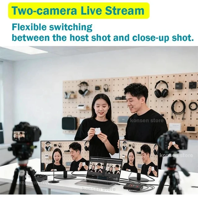 Main image of 2 input 1 output,2-Way HDMI Live Streaming Video Mixer Switcher 2 Channel Input 1080P USB C Video Capture Card Record for Camera Game Podcasting
