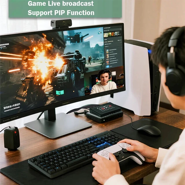 Alt view image 2 of 5 - 2 input 1 output,2-Way HDMI Live Streaming Video Mixer Switcher 2 Channel Input 1080P USB C Video Capture Card Record for Camera Game Podcasting