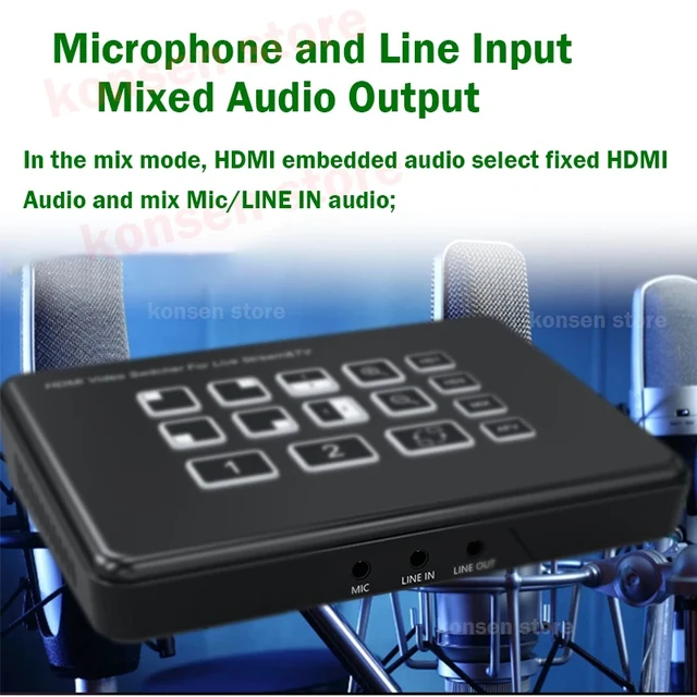 Alt view image 3 of 5 - 2 input 1 output,2-Way HDMI Live Streaming Video Mixer Switcher 2 Channel Input 1080P USB C Video Capture Card Record for Camera Game Podcasting