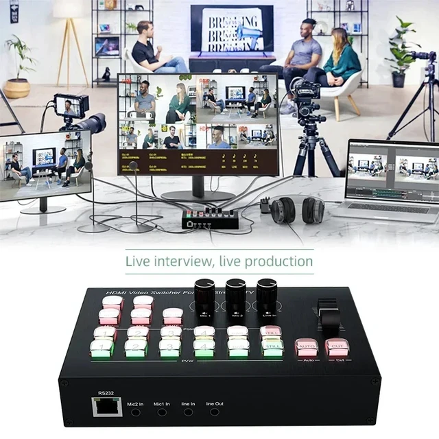 Alt view image 2 of 5 - with UK Plug,4 in 2 out HDMI Live Stream Switcher Studio Mic Mixer Multi Camera Live Streaming Broadcasting Production Type-c Capture Record