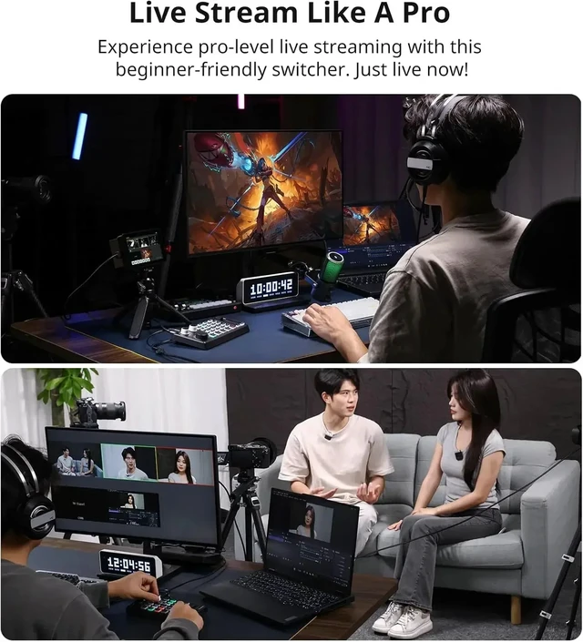 Alt view image 4 of 5 - with UK Plug,4 in 2 out HDMI Live Stream Switcher Studio Mic Mixer Multi Camera Live Streaming Broadcasting Production Type-c Capture Record