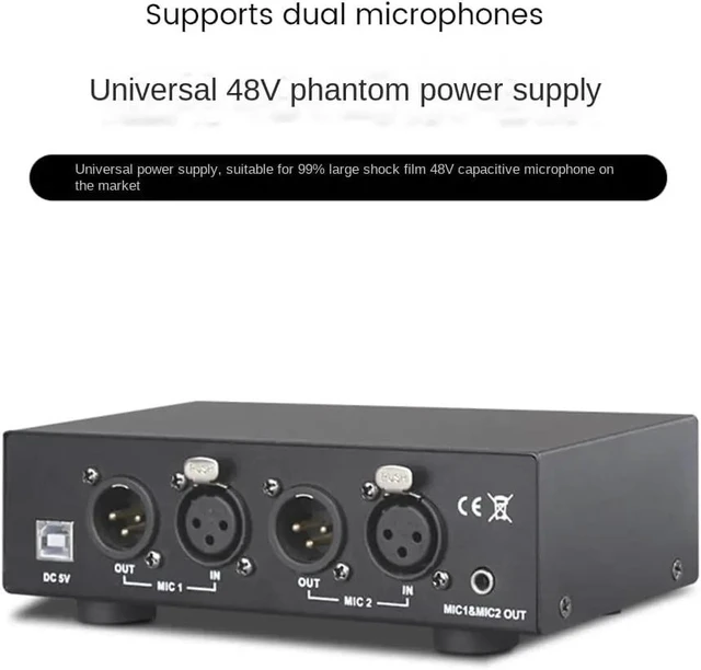 Main image of ,2-Channel 48V Phantom Power Supply Dual Mixed Output Microphone Power Supply with 3.5mm Audio Cable for MIC Music Recording
