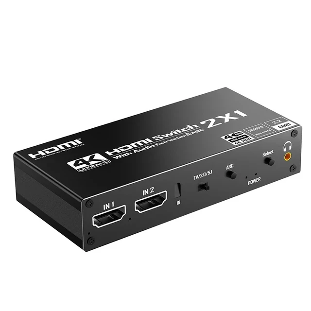 Alt view image 5 of 5 - USB power cable,4K 60Hz HDMI Audio Switch 2 in 1 out ARC Extractor HDMI Switcher Selector 2x1 with R/L+Toslink SPDIF+COAXIAL Audio Out Adapter