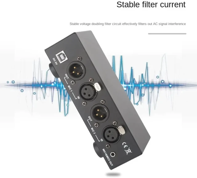 Alt view image 2 of 5 - ,2-Channel 48V Phantom Power Supply Dual Mixed Output Microphone Power Supply with 3.5mm Audio Cable for MIC Music Recording