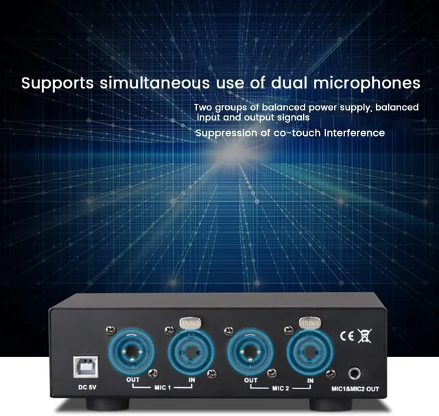 Alt view image 3 of 5 - ,2-Channel 48V Phantom Power Supply Dual Mixed Output Microphone Power Supply with 3.5mm Audio Cable for MIC Music Recording