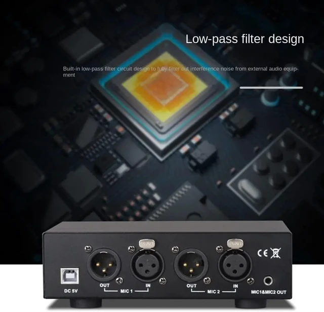 Alt view image 4 of 5 - ,2-Channel 48V Phantom Power Supply Dual Mixed Output Microphone Power Supply with 3.5mm Audio Cable for MIC Music Recording