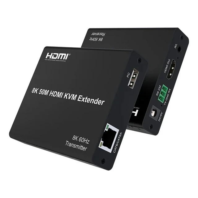 Alt view image 4 of 5 - 1 TX and 1 RX,8K KVM HDMI Extender over CAT6A 8K@60Hz 4:2:0 HDMI KVM Extender 4K@120Hz with Audio output Support USB Mouse Keyboard for PC TV