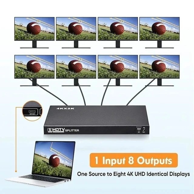 Alt view image 2 of 5 - With UK Plug,8-Port HDMI Splitter 1 in 8 out 4Kx2K HDMI Video Distributor Splitter 1x8 Screen Duplicate Display for PS4 NVR PC TV Monitor